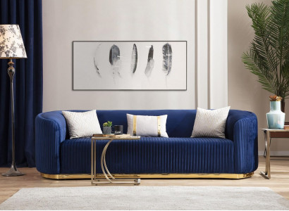 Stainless Steel Three-Seater Luxury Sofa Blue Living Room Furniture Upholstered Sofas Couches